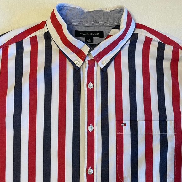 Tommy Hilfiger Slim Fit Striped Oxford Dress Shirt Men’s Large - Picture 4 of 15